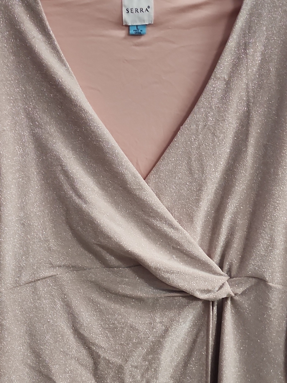 Serra Shimmery Nude Wrap-Front Long Sleeve Dress - Picture 4 of 6